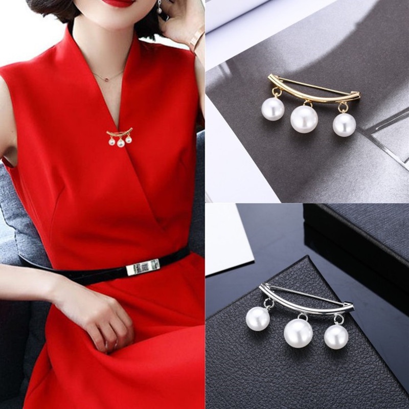 Trâm Cài Áo Thời Trang Hàn Quốc Đính Ngọc Trai Nhân Tạo Màu Vàng / Bạc Chống Lóa