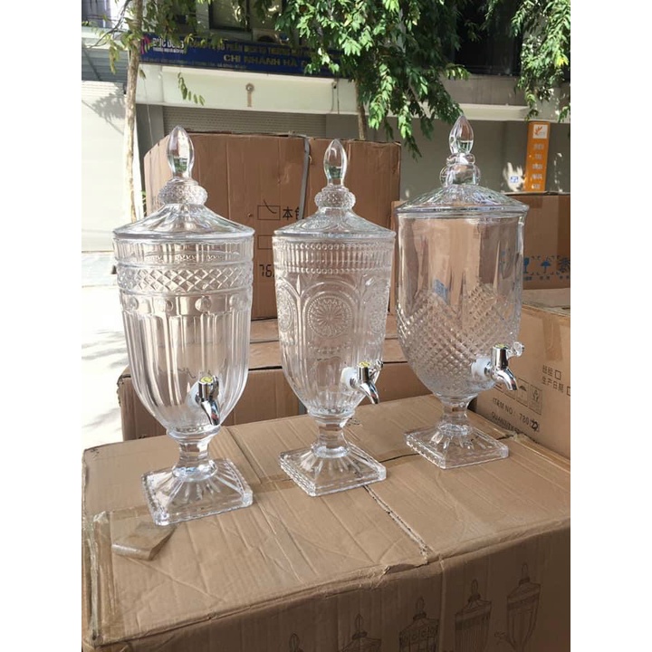 Bình ngâm rót rươu thủy tinh có vòi Dung tích 2-3-5 Lít. Thuỷ tinh vân nổi sang trọng.