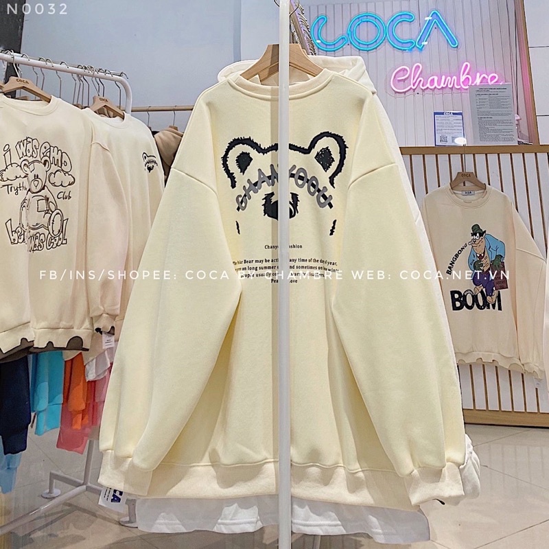 [N0032]🐻 Áo SWEATER nỉ lót lông phối liền vạt trắng CHANYOOU (Có sẵn/ảnh thật)