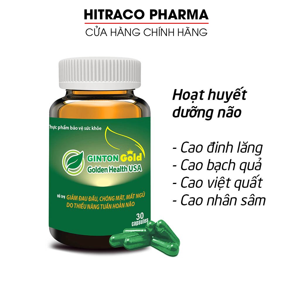 Hoạt huyết dưỡng não GINTON GOLD cao bạch quả, cao việt quất giảm đau đầu, hoa mắt, mất ngủ 30 viên