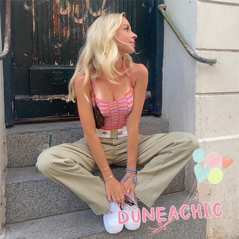 DUNEA Quần ống rộng Lưng Thấp Màu Sắc Đơn Giản Quyến Rũ Cho Nữ