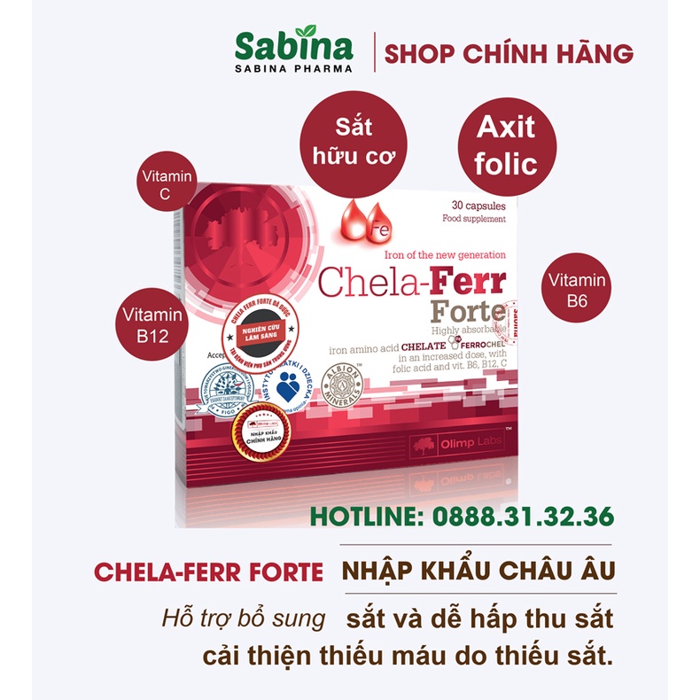 [Chính Hãng] Chela-Ferr® Forte –Viên sắt cho bà bầu hỗ trợ bổ sung và dễ hấp thu sắt.cải thiện thiếu máu do thiếu sắt