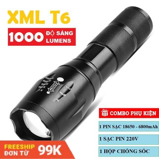 Đèn pin siêu sáng T6 gồm Pin + sạc + hộp