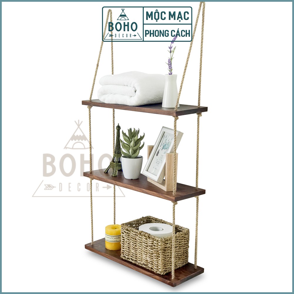 Kệ Treo Tường BOHO DECOR, Kệ Trang Trí Nhà Cửa Phong Cách Giả Cổ Độc Đáo, Gỗ Tự Nhiên 45 x 15 cm, Nâu