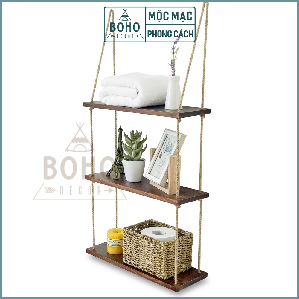 [Hàng Xuất Khẩu] Kệ Treo Tường BOHO DECOR, Kệ Trang Trí Nhà Cửa Phong Cách Giả Cổ Độc Đáo, Gỗ Tự Nhiên 45 x 15 cm, Nâu