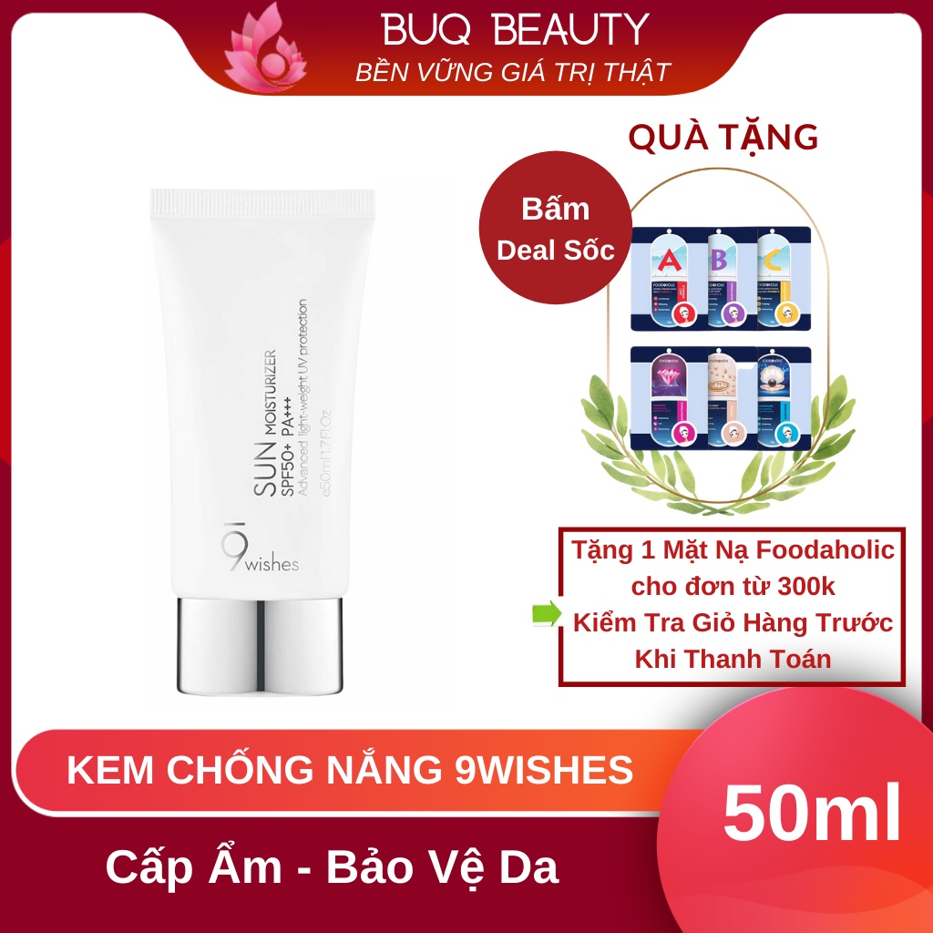 Kem Chống Nắng 9Wishes Bảo Vệ Và Dưỡng Ẩm Da 50ml Sun Moisturizer SPF 50+ PA+++ - kcn 9 Wishes