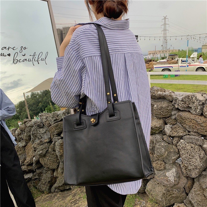 [ORDER] Túi da trơn đen vừa A4 phù hợp đi học đi làm P076