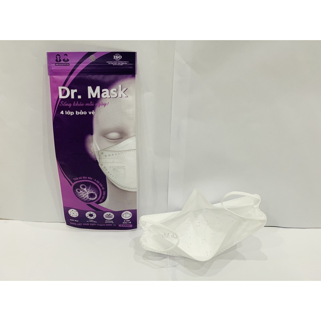 Túi 5 Chiếc Khẩu Trang 4 Lớp Bảo Vệ Thông Minh 4DS1 Dr Mask Lọc Bụi , Lọc Vi Khuẩn Nút Tai Thông Minh