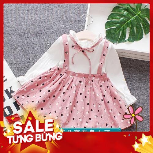 Váy yếm LEN TĂM chấm bi cho bé gái 5-13kg -Hàng nhập khẩu