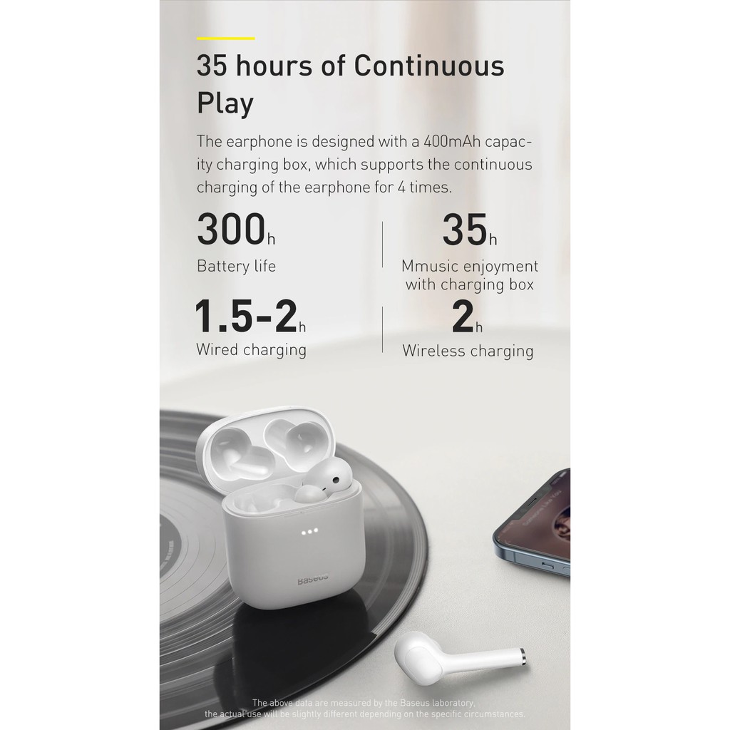 Tai nghe Bluetooth TWS Baseus Encok W06 Wireless charger, APT-X Support, iP55, CVC Noise Canceling - Hãng phân phối