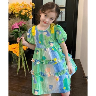 Váy hoa xanh nơ vàng cho bé gái 9-45kg size nhỡ G20