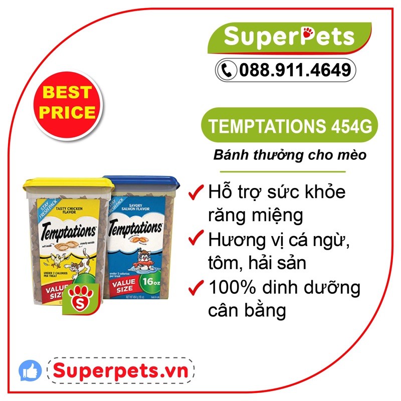 [ Chất Lượng ] Temptation Bánh Thưởng Cho Mèo Hộp 454g TEMPTATIONS CAT'S TREAT SUPERPETS VIỆT NAM