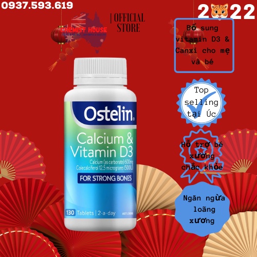 Ostelin Calcium & Vitamin D3 - Viên uống ngăn ngừa loãng xương người lớn 130 viên