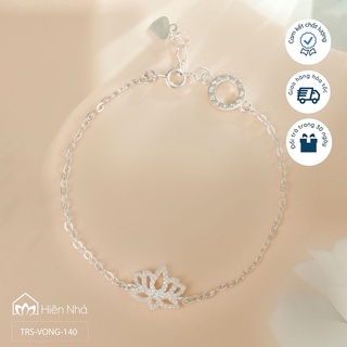 Lắc tay bạc S925 Hoa sen đính đá và charm tròn khắc Om Mani Padme Hum - Trang sức Bình An - Hiên Nhà