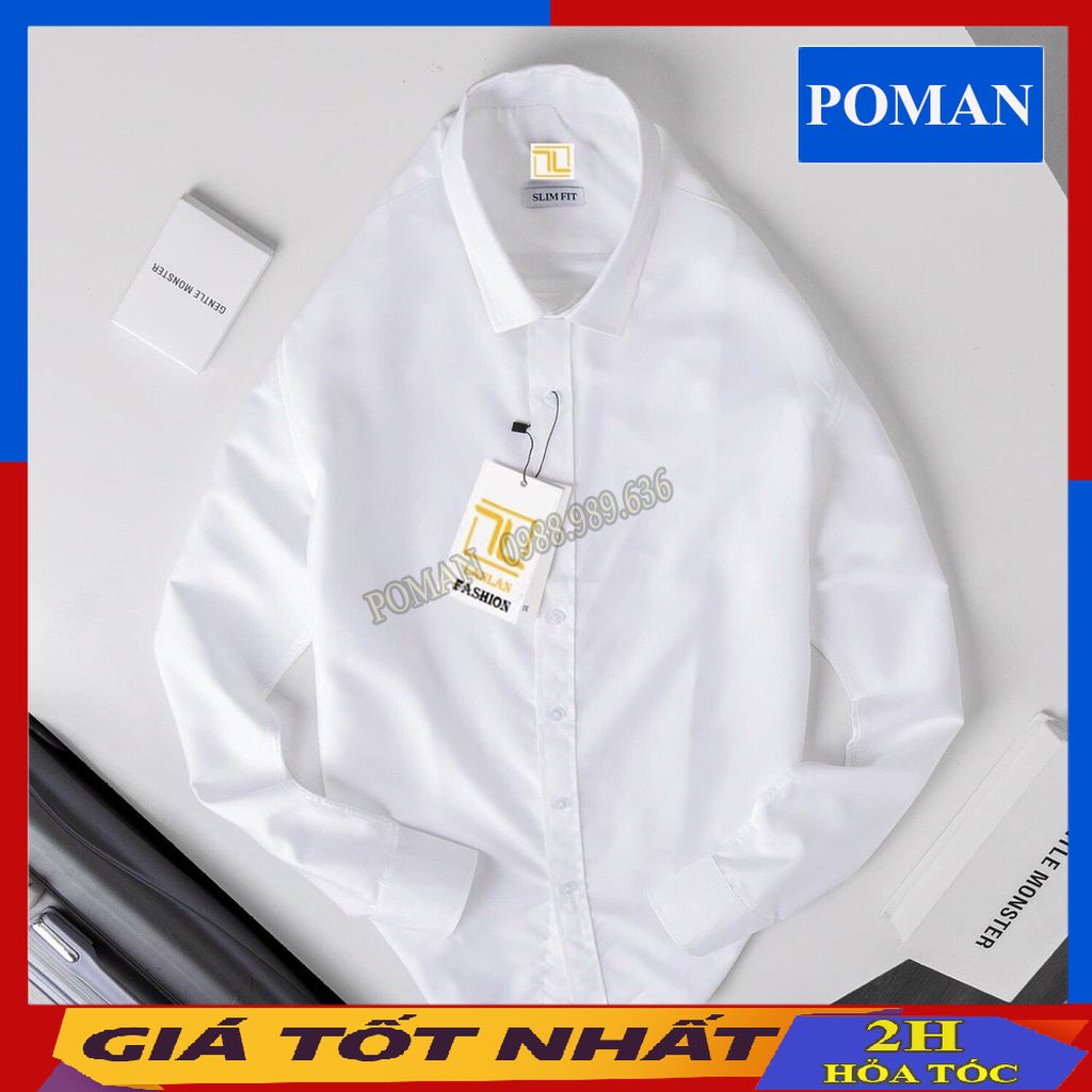 Áo sơ mi nam dài tay unisex form rộng hàn quốc, Áo sơ mi nam dấu cúc vải lụa thái cao cấp chống nhăn SM02 - POMAN