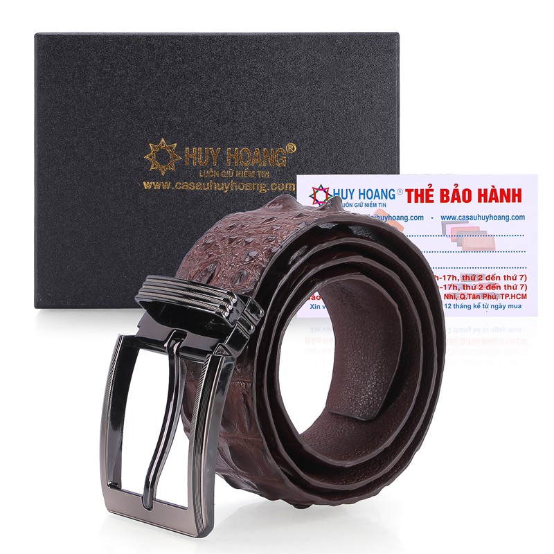 Dây nịt nam da cá sấu Huy Hoàng nguyên con 4P đầu kim màu nâu đất HP4848