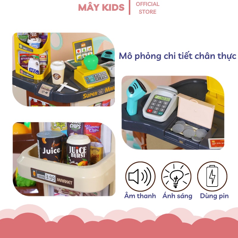 Bộ Đồ Chơi Quầy Siêu Thị Kèm Xe Đẩy Loại Lớn Kèm Âm Thanh Và Ánh Sáng Cho Bé, bộ đồ chơi bán hàng xe đẩy - Mây Kids