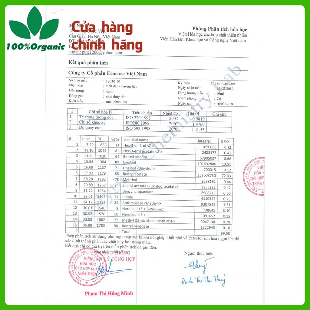 Tinh dầu vỏ cam Ecocare chai 10ml, dạng treo 7ml