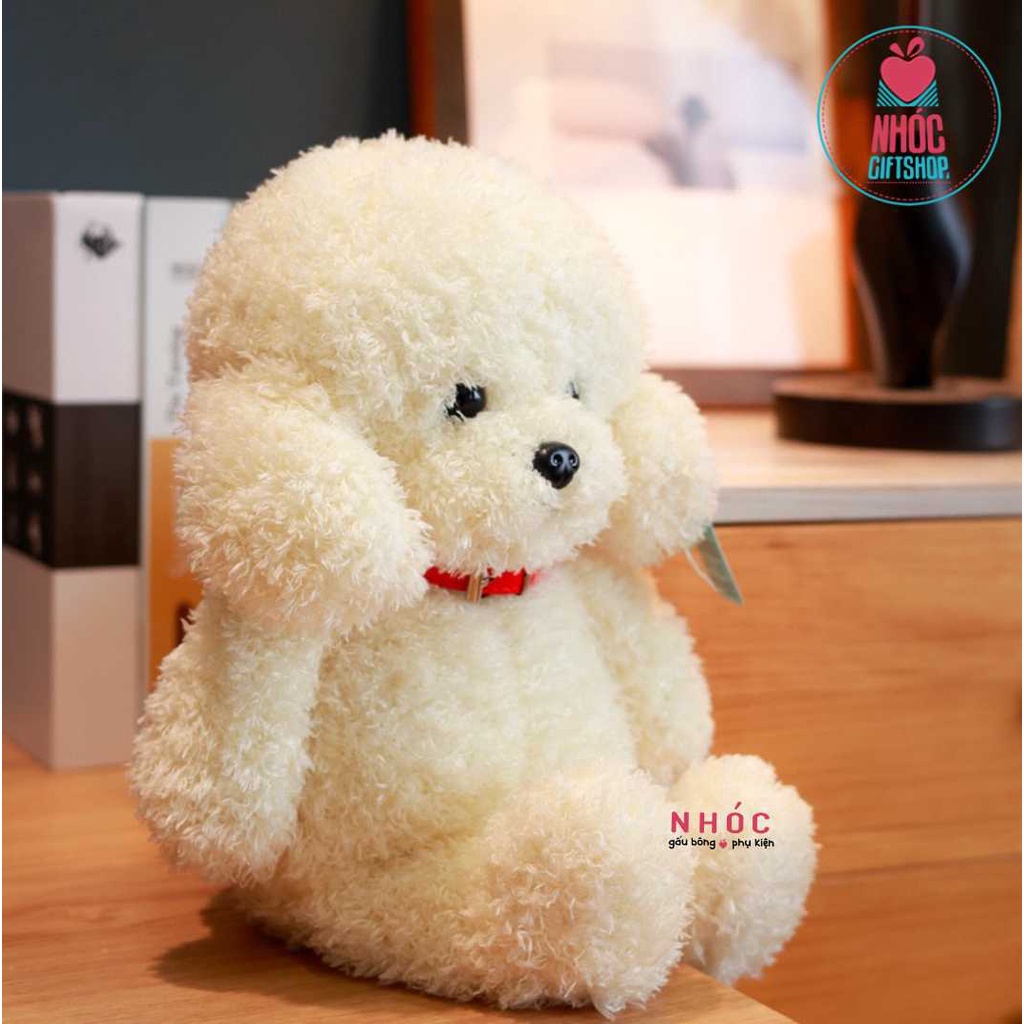 Thú bông chó Poodle đeo chuông lông xù đứng - NHÓC
