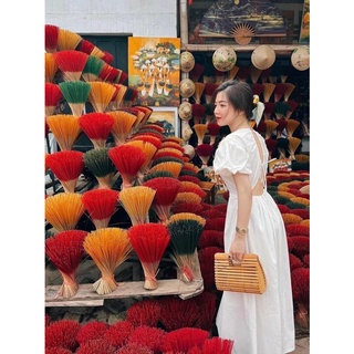 ✨BÁN SỈ✨Đầm maxi trắng đũi tằm 2 lớp tay bồng buộc dây lưng