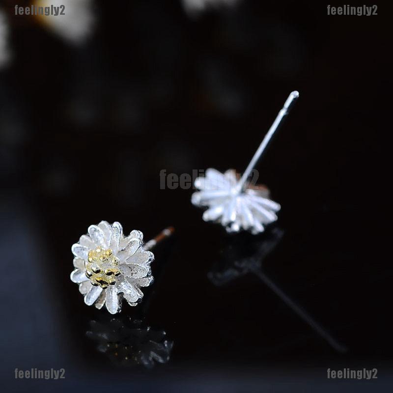 ❤Mặt Trời❤ Bông Tai Mạ Bạc 925 Hình Hoa Cúc Thanh Lịch