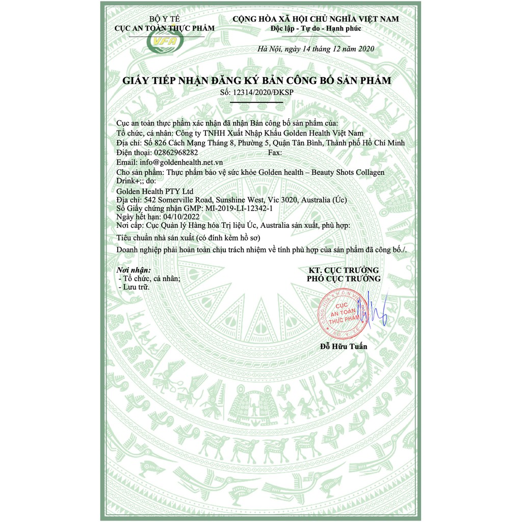 [GOLDEN HEALTH] Nước uống collagen hỗ trợ làm trắng da - Beauty Shots Collagen Drink hộp 10 lọ | Thế Giới Skin Care