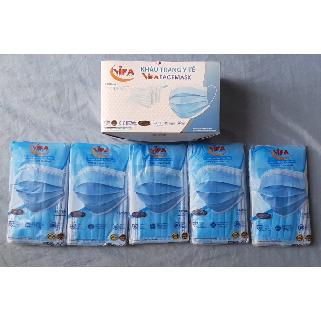 2 hộp khẩu trang y tế 4 lớp, VIFA FACEMASK , Màu xanh, ISO 9001:2015 Hồ Chí Minh