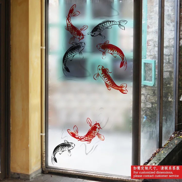 Decal trang trí kính cao cấp mẫu Đàn Cá KOI (60cm x 116cm)