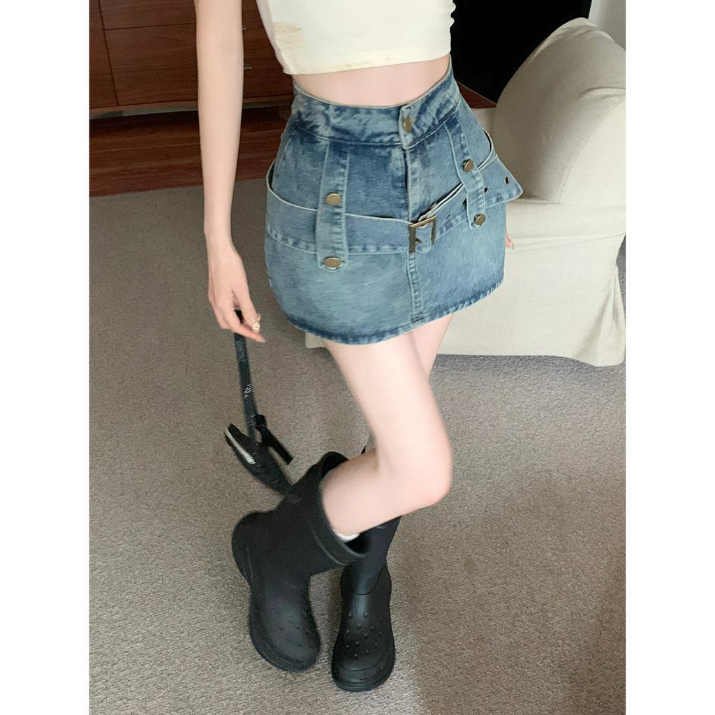 Chân váy jean Mini Lưng Cao Phong Cách Mỹ Cổ Điển Thời Trang Mùa Hè Hàng Mới Dành Cho Bạn Nữ