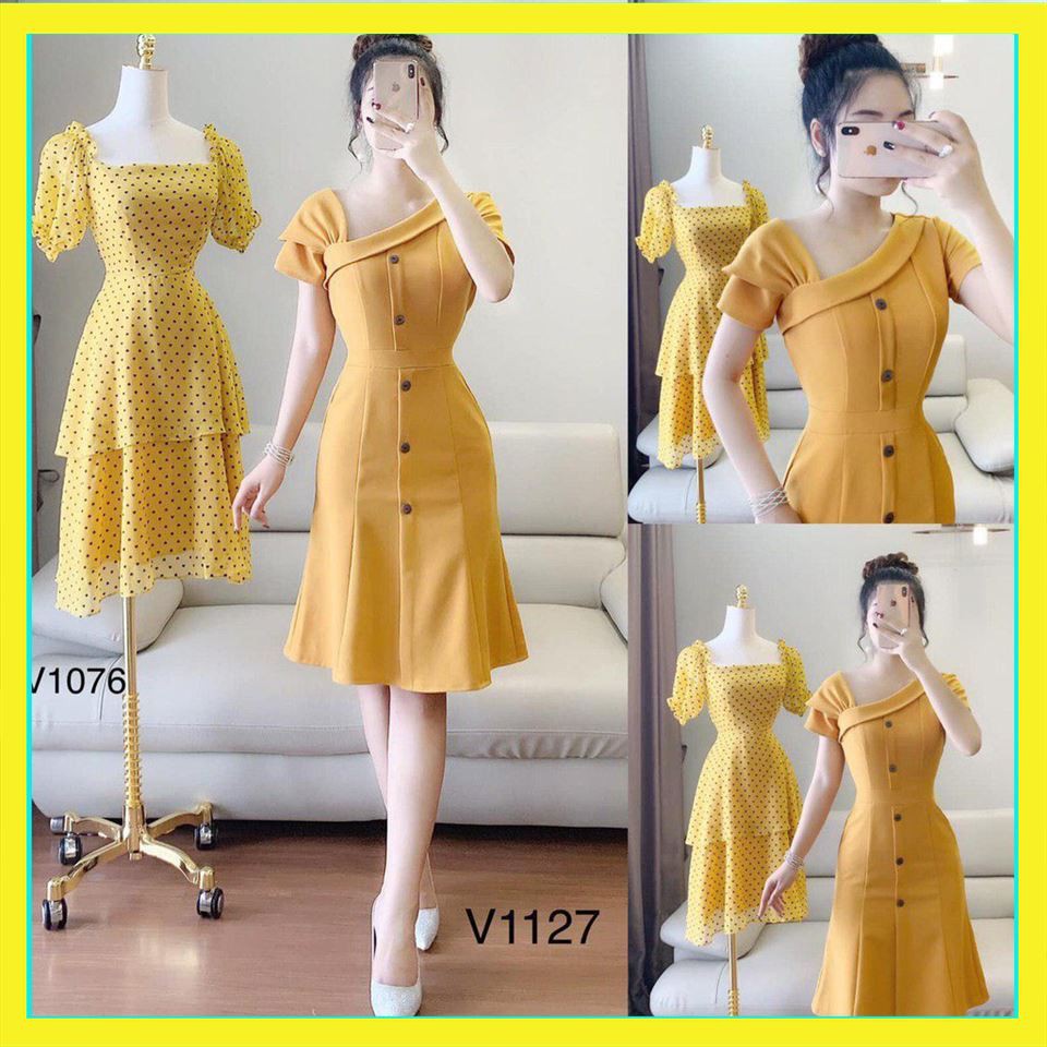 MiD Đầm vàng sơmi quý phái V1127 {ảnh thật shop tự chụp} Loại Tốt