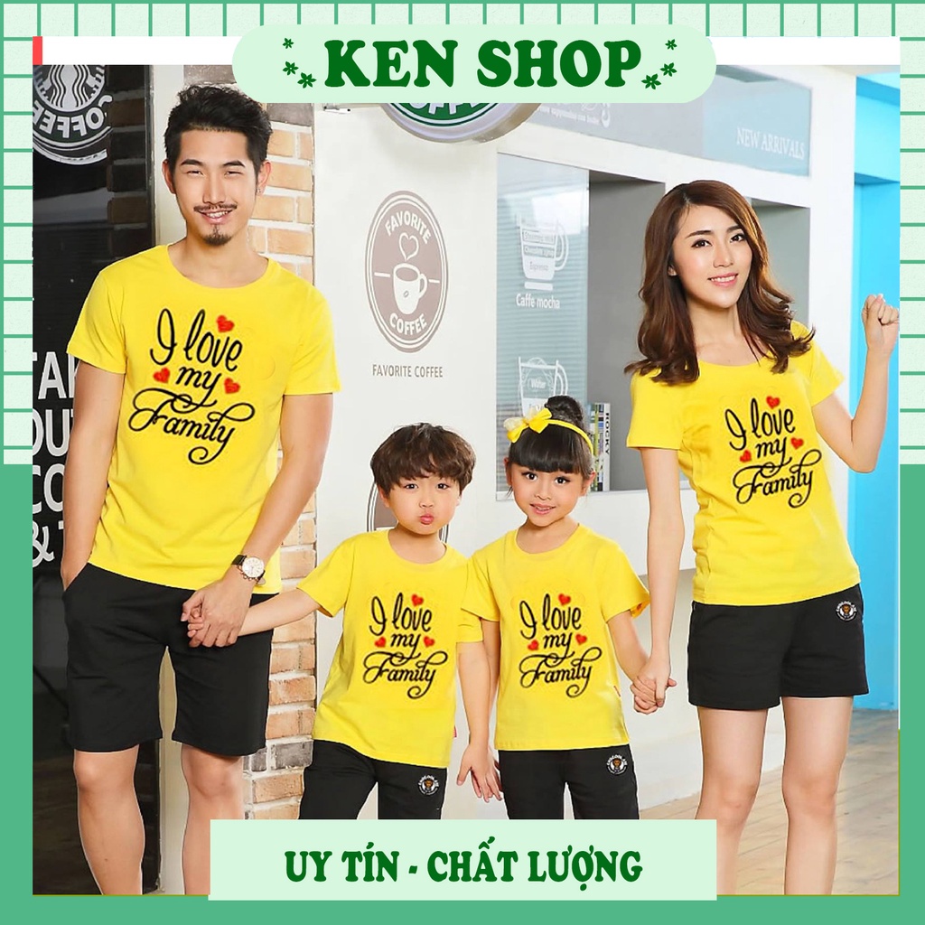 Áo gia đình thun cotton i love my family có kèm ảnh thật siêu đẹp bền màu ko bong tróc nứt vỡ