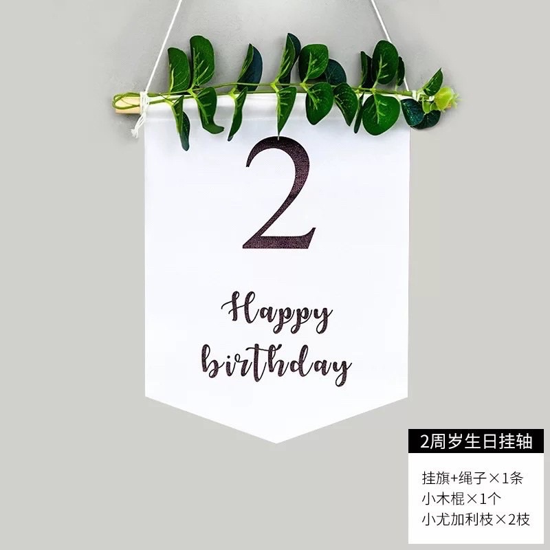 Banner số tuổi, Happy birthday trang trí sinh nhật kèm lá dây treo, que, lá trang trí