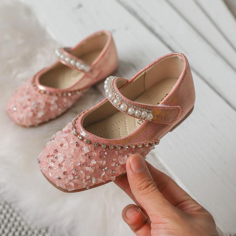 Giày sandal da PU PU chống trơn trượt đính đá thời trang cho bé gái