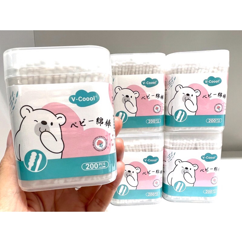 Tăm Bông Vcool Cho Bé Mẫu Gấu Cao Cấp Hộp 200 Que