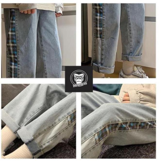 Quần baggy jean ống rộng xuông unisex nam nữ họa tiết kẻ sọc 2 bên t515 mới 2021 | BigBuy360 - bigbuy360.vn