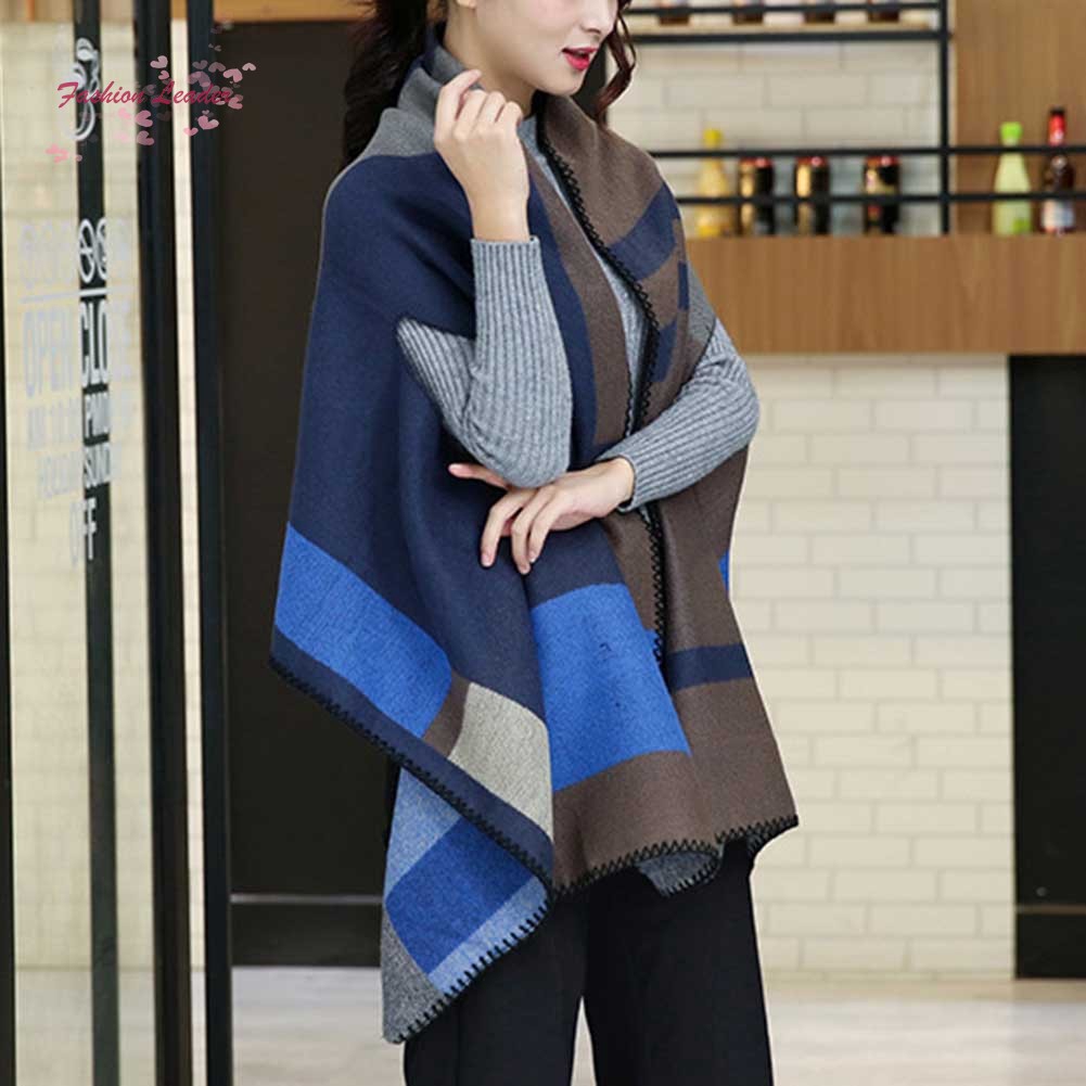 ✽FL✽Women Faux Cashmere Scarf Poncho Cape Wrap Patchwork Plaid S | BigBuy360 - bigbuy360.vn
