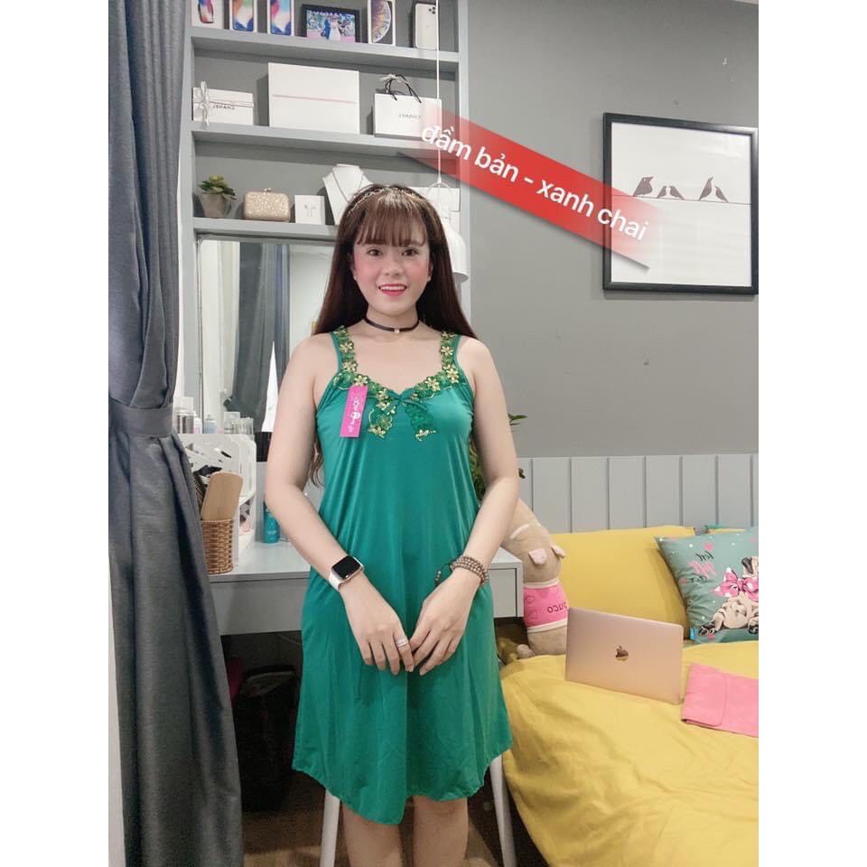 Đầm ngủ thun lạnh 2 dây Đầm ngủ mặc nhà dáng suông co giãn
