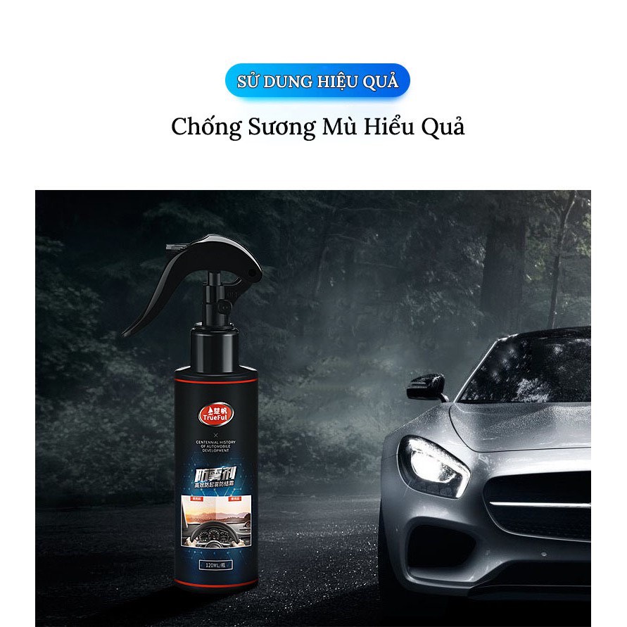 Nano Xịt Kính Chống Sương Mù, Chống Mờ Hơi Nước Trên Kính Xe Ô Tô - Chai 120ML - Chính Hãng Thương Hiệu TrueFul