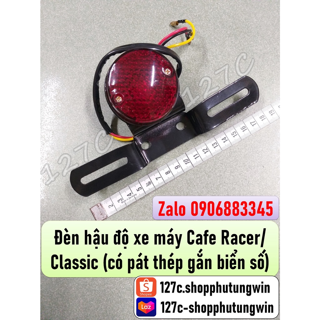 Đèn hậu độ xe máy Cafe Racer/ Classic (có pát thép sơn tĩnh điện gắn biển số)