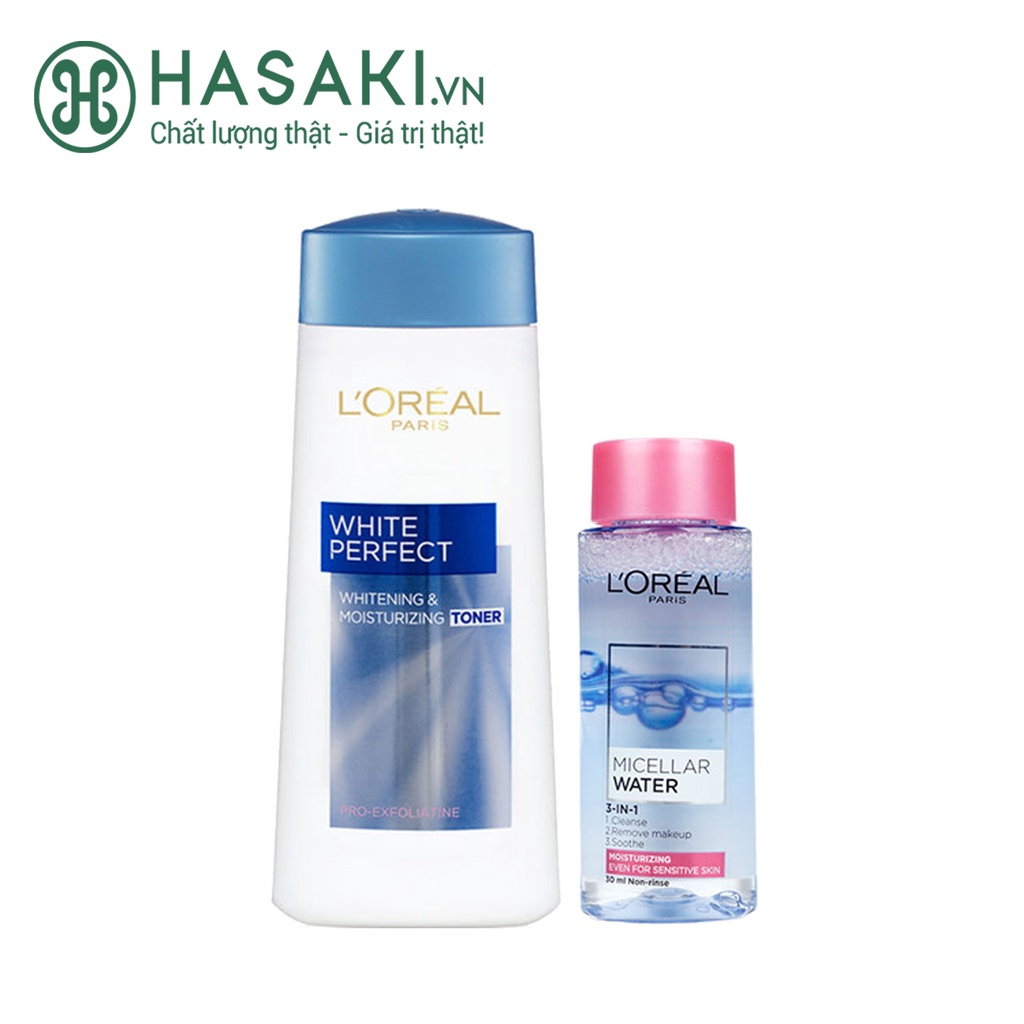 Combo L'Oreal Nước Hoa Hồng Dưỡng Sáng Da 200ml + Nước Tẩy Trang Dành Cho Da Khô, Da Thường &amp; Da Nhạy Cảm 30ml