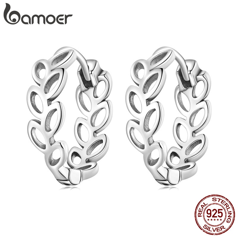 Hoa tai Bamoer bằng bạc 925 hình chiếc lá đính đá sang trọng