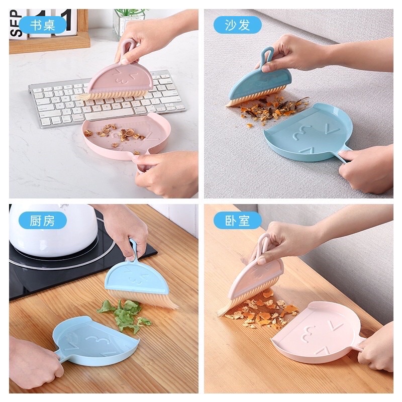 Bộ chổi quét bụi kèm hót rác mini dọn văn phòng góc học tập siêu xinh