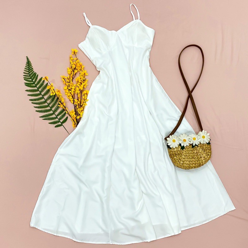 Đầm váy maxi trắng 2 dây cúp ngực (kèm hình thật) | BigBuy360 - bigbuy360.vn