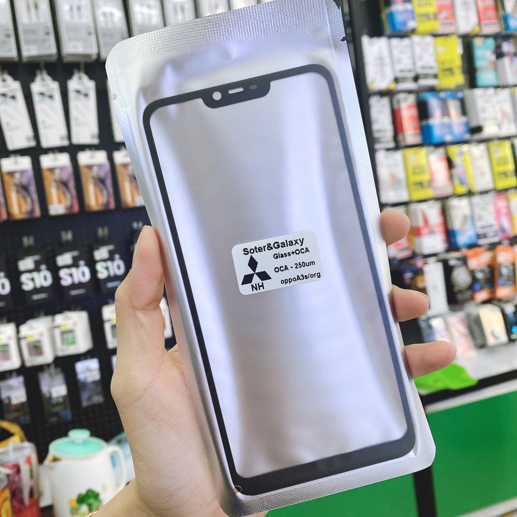 Kính ép màn hình có sẵn keo OCA Oppo A3S Realme C1 chất lượng , giá tốt