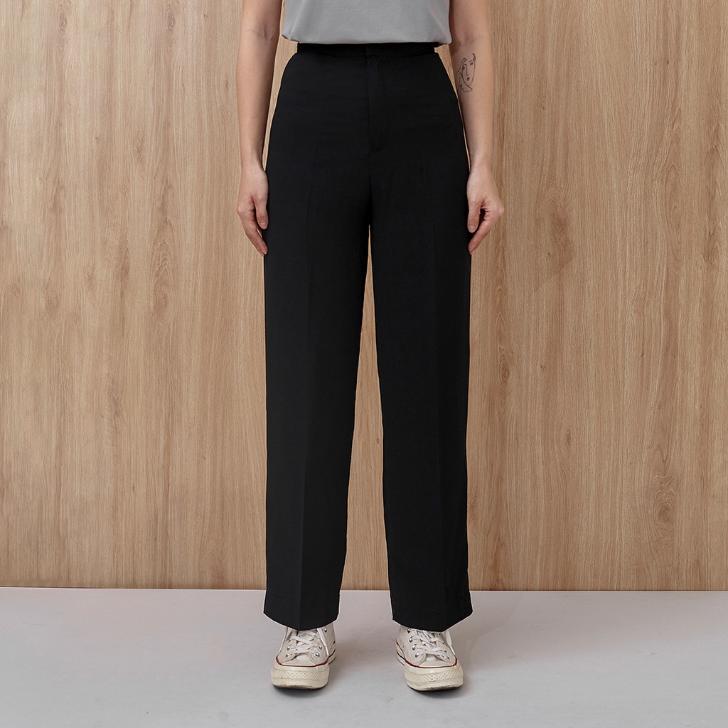 Andabove - Quần tây nữ ống Suông dây kéo trước - Straight Pants - Màu Đen