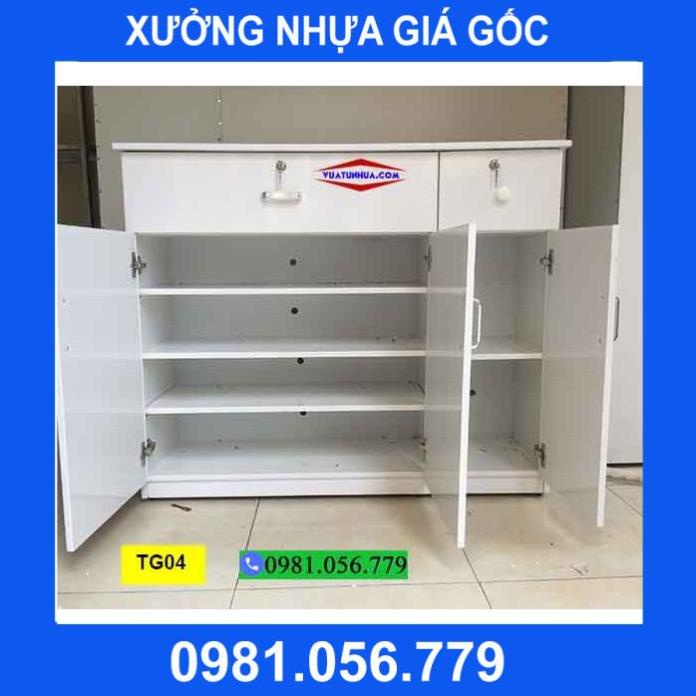 Tủ đựng giầy dép bằng nhựa 3 cánh ngăn kéo có khóa TG04 110x93cm freeship nội thành Hà Nội