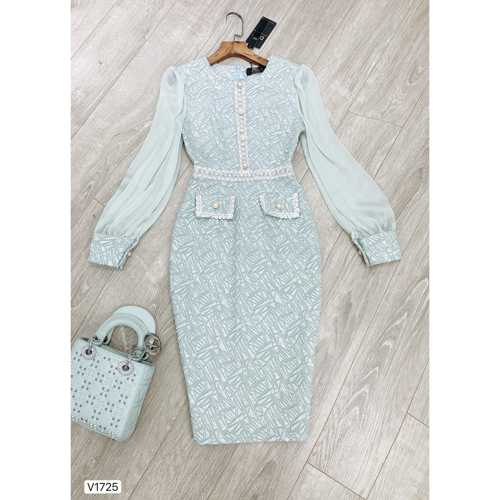 Váy xanh body tay von V1725 - DVC Dolce Viva Colection Authentic ( Ảnh mẫu và ảnh trải sàn do shop tự chụp ) | BigBuy360 - bigbuy360.vn