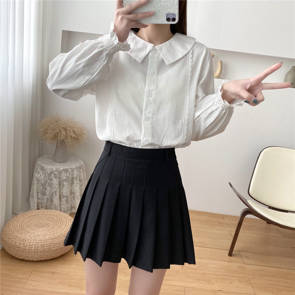 Áo Sơ Mi Trắng Tay Dài Cổ Búp Bê Thời Trang Mùa Xuân Cho Nữ