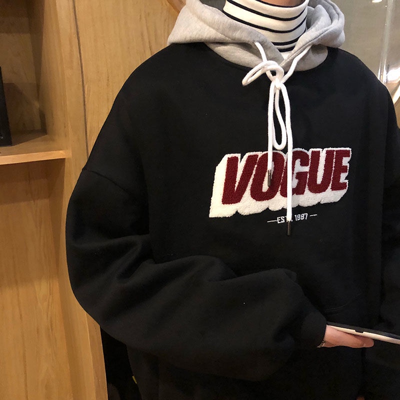 Áo hoodie dáng rộng thêu hình phong cách Hàn Quốc thu đông thời trang cho nam