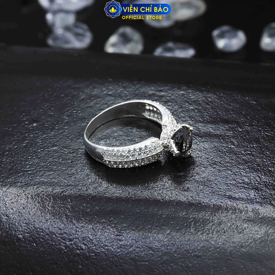 Nhẫn bạc nữ tóc đen 4 hàng đá chất liệu bạc 925 thời trang phụ kiện trang sức Viễn Chí Bảo N600035